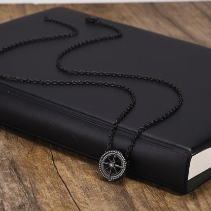 Rockyu ネックレス メンズ 八芒星 ペンダント シルバー＆ブラック ジルコニア ステンレス 金属アレルギー対応