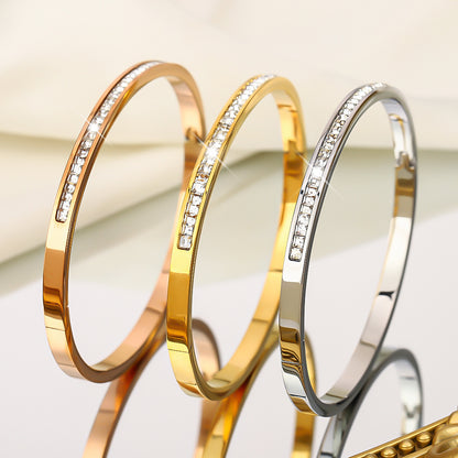 Rockyu レディース バングル キュービック付き 18K仕上 ピンクゴールド＆シルバー