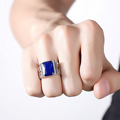 Rockyu 指輪 メンズ 銅製鍍金 大粒ジルコニア 印台リング 幅広 フリーサイズ 金属アレルギー対応 誕生日 記念日 ギフト