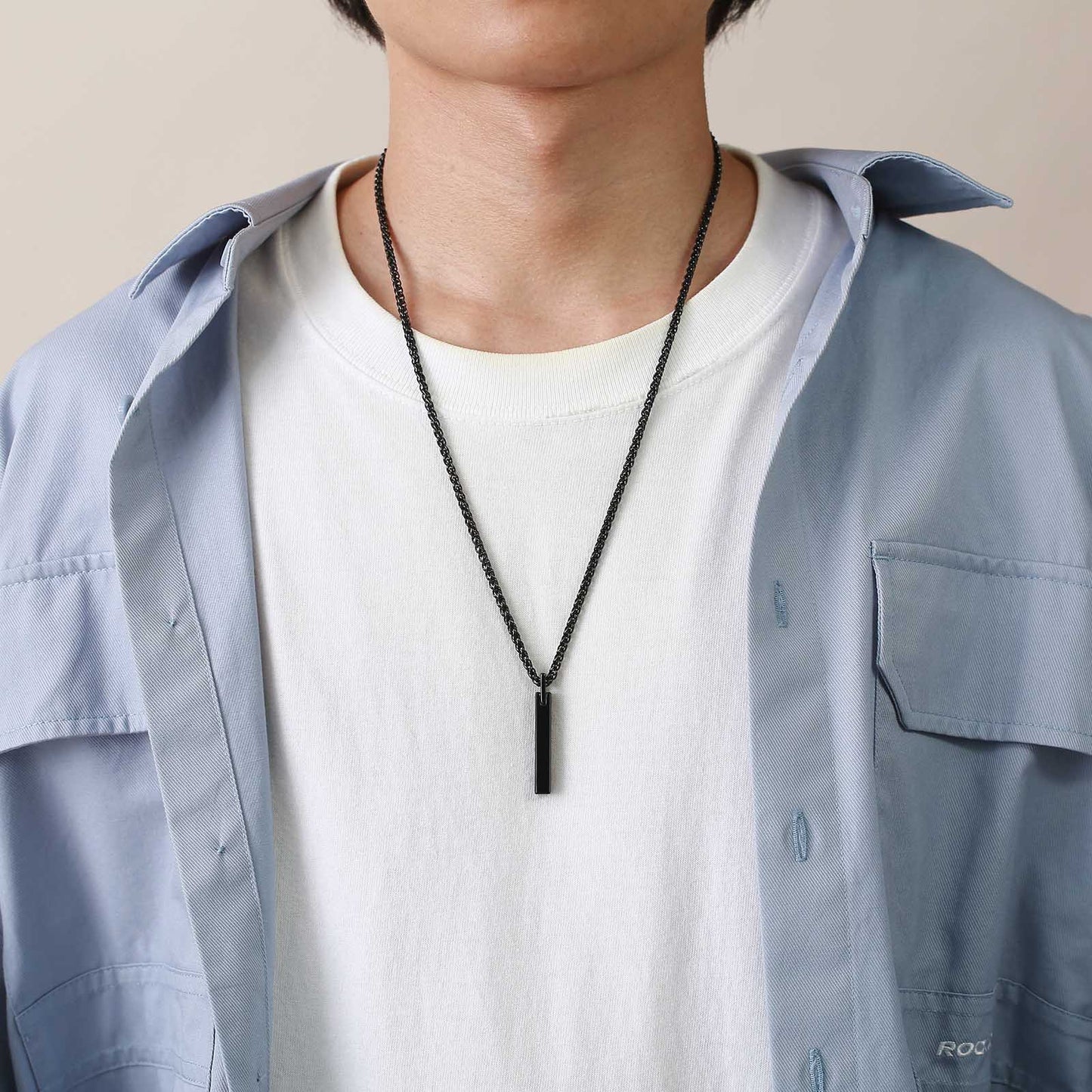 Rockyu バーネックレス メンズ タングステン 鏡面仕上げ スティックペンダント アレルギー対応