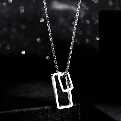 Rockyu シンプル長方形ネックレス ステンレス製 二連ペンダント 男女兼用