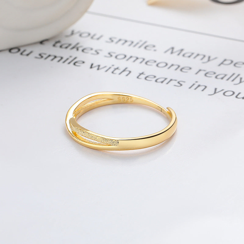 Rockyu クロス風テクスチャリング レディース 18K仕上げ フリーサイズ シンプルリング