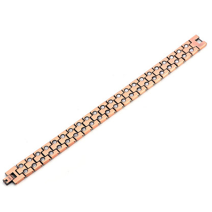 Rockyu 磁気ブレスレット メンズ トリプルロウ ピンクゴールド 銅製 シンプル カジュアル