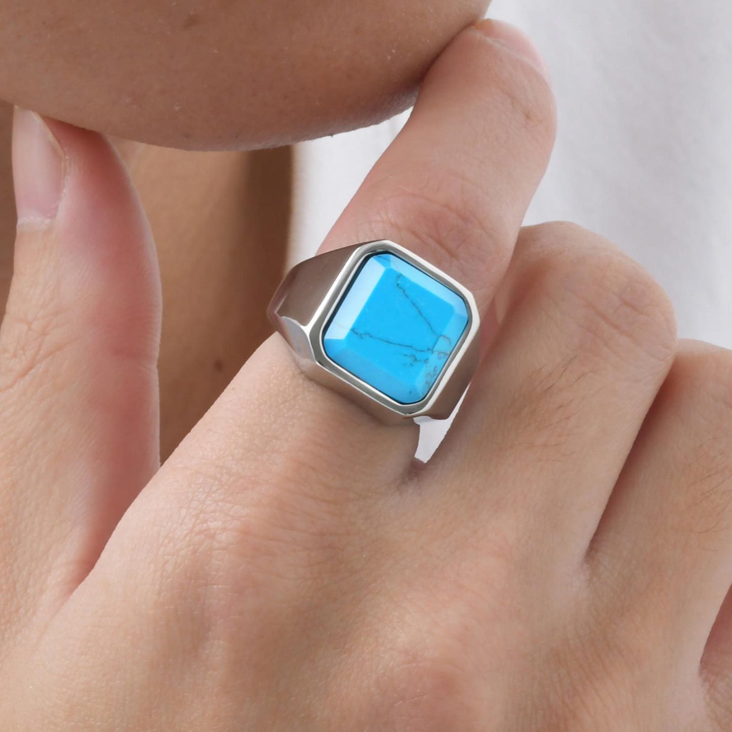 Rockyu メンズ印台リング ステンレス 四角ストーン IPゴールド 金属アレルギー対応