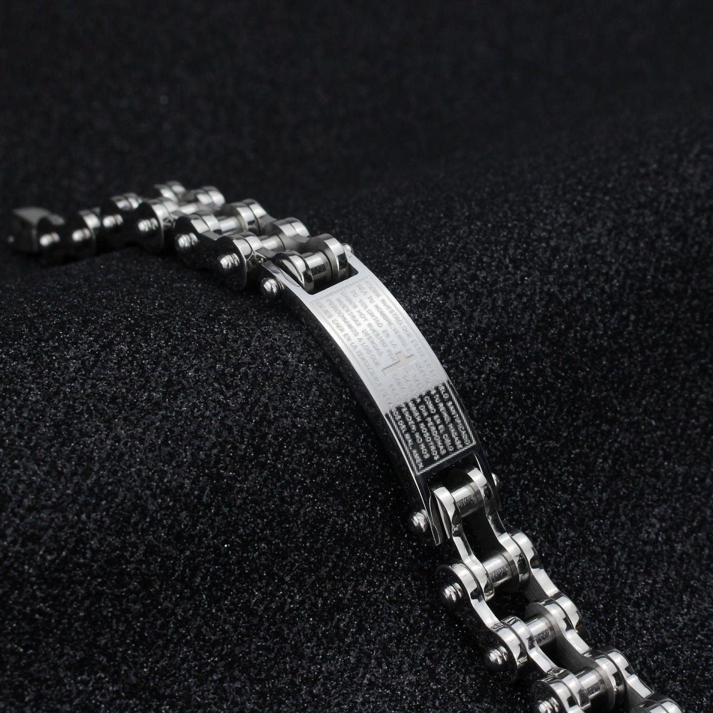 Rockyu メンズブレスレット 自転車チェーン風 ゴールド チタン製 プレート刻印 十字架 真言入り ハワイアン風 パーティーアクセサリー