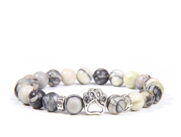 Rockyu ブレスレット メンズ レディース 数珠 ビーズ 天然石 瑪瑙 パワーストーン 犬猫足跡 開運アクセサリー