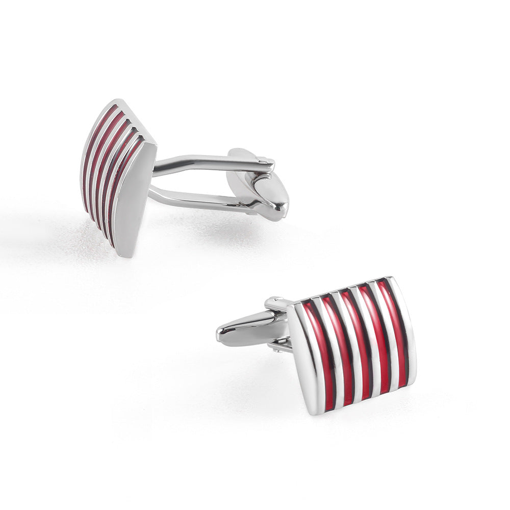 Rockyu カフス メンズ 正方形 ストライプ ステンレス シルバー