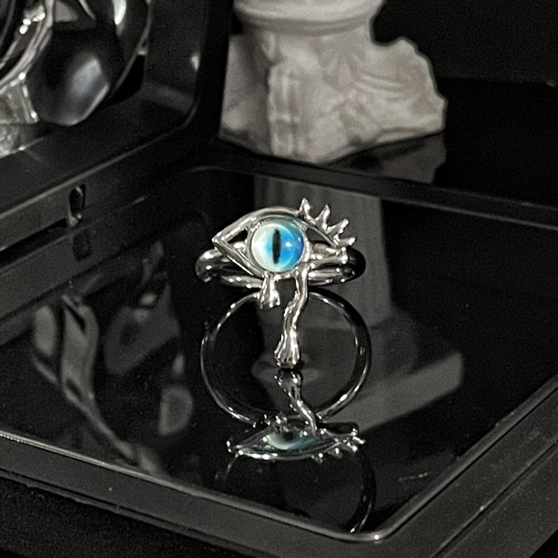 Rockyu 悪魔の目 指輪 シルバー フリーサイズ ジルコニア付き INS風ユニセックスリング