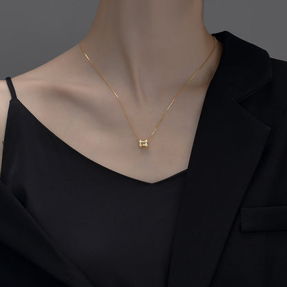 Rockyu レディース Hモチーフネックレス ピンクゴールド＆ホワイト 白蝶貝 S925銀