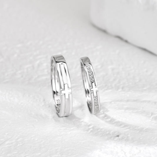 Rockyu 指輪 メンズ レディース ペアリング シルバー925 クロスデザイン フリーサイズ 純銀製