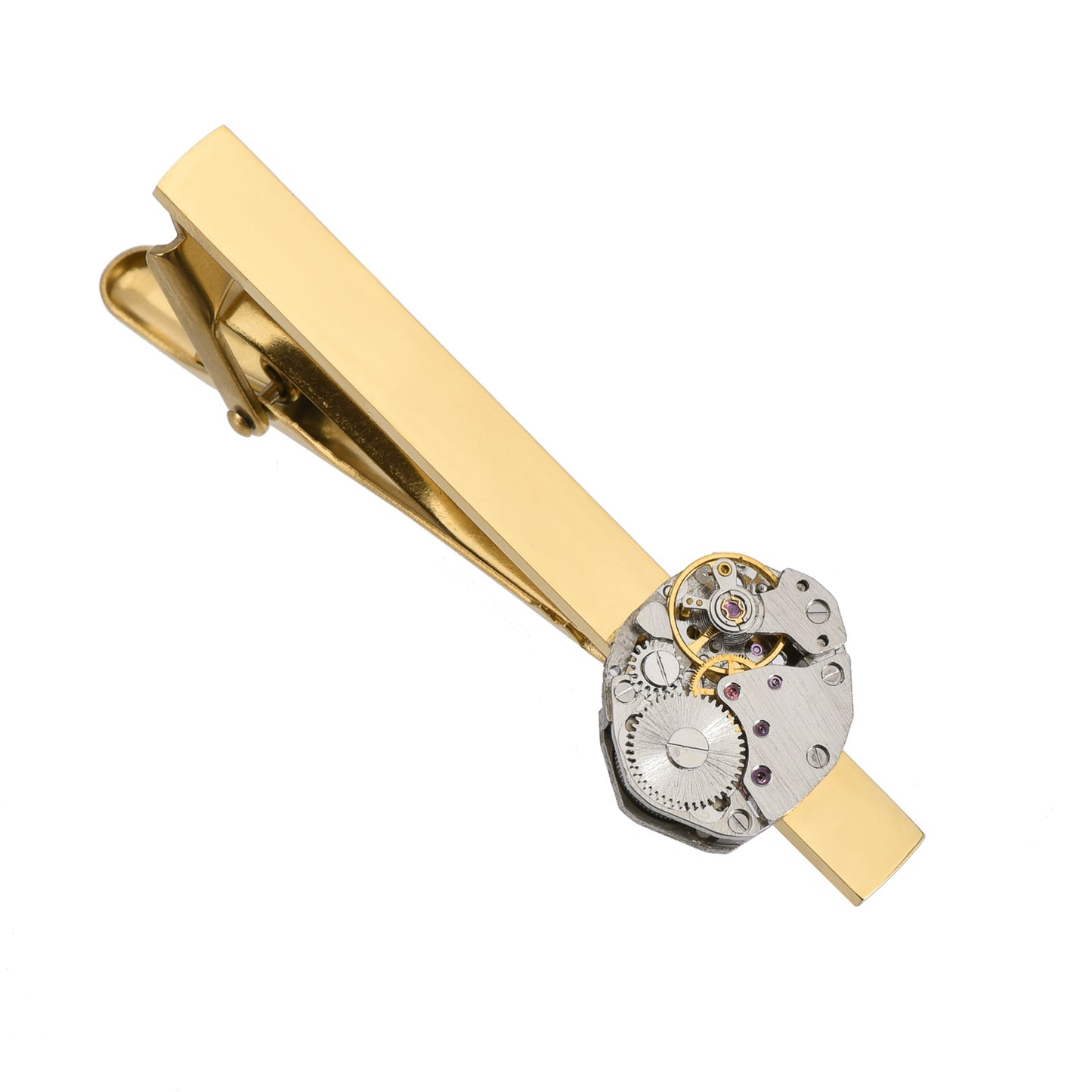 Rockyu 時計ムーブメントネクタイピン ゴールド ステンレス製