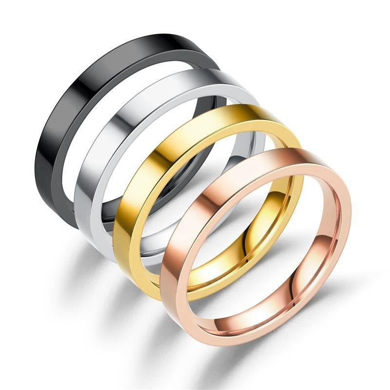 Rockyu 指輪 ステンレス製 2mm 4mmリング レディース メンズ ブラック ゴールド シルバー ピンクゴールド 鏡面仕上げ