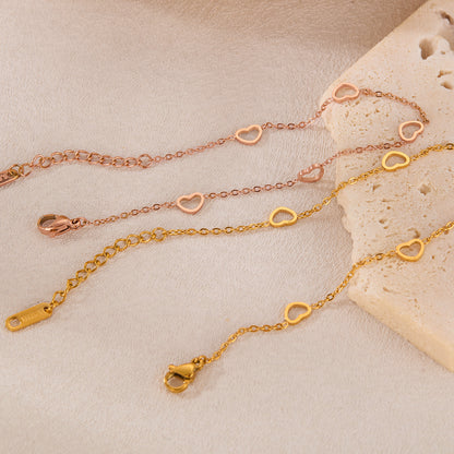 Rockyu ブレスレット レディース ハートモチーフ 18金メッキ チタン製チェーン 細めデザイン