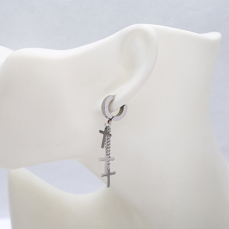 Rockyu ピアス メンズ チタン製 クロスチェーン フープピアス ステンレス製 アレルギー対応