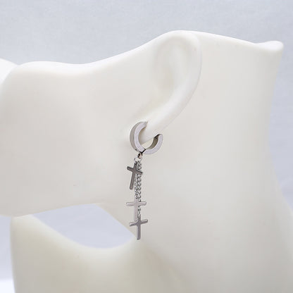 Rockyu ピアス メンズ チタン製 クロスチェーン フープピアス ステンレス製 アレルギー対応