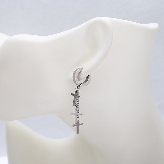 Rockyu ピアス メンズ チタン製 クロスチェーン フープピアス ステンレス製 アレルギー対応