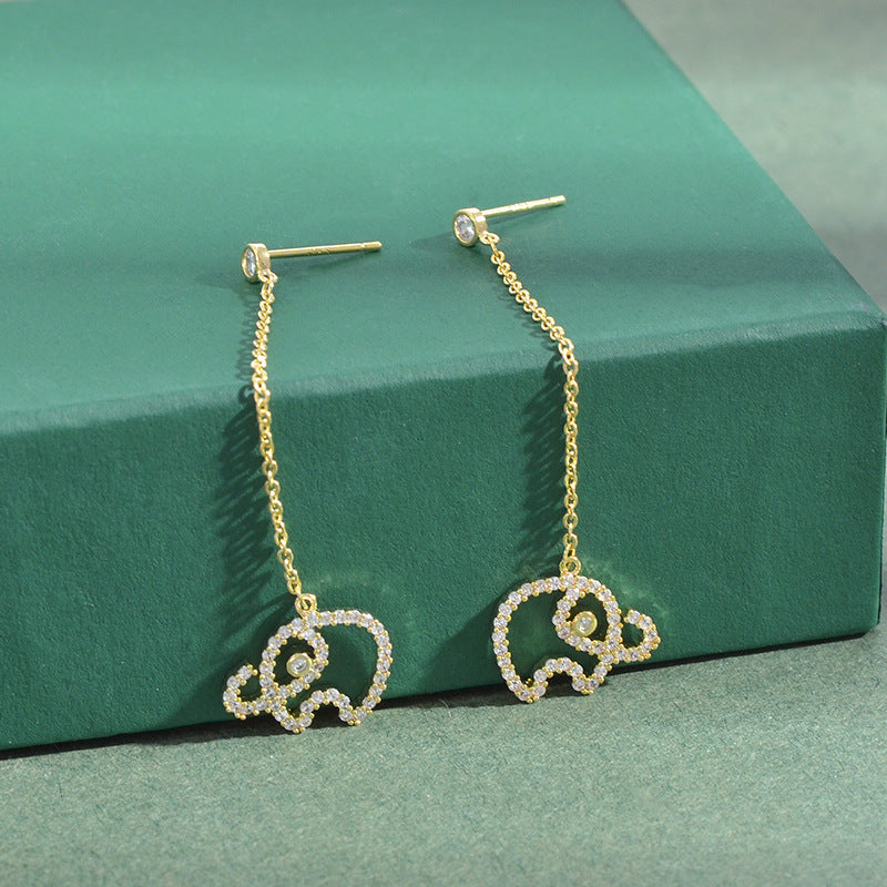 Rockyu ピアス レディース 人気 揺れる 大人可愛い 象モチーフ ロングチェーンピアス ジルコニア シルバー925 アレルギー対応