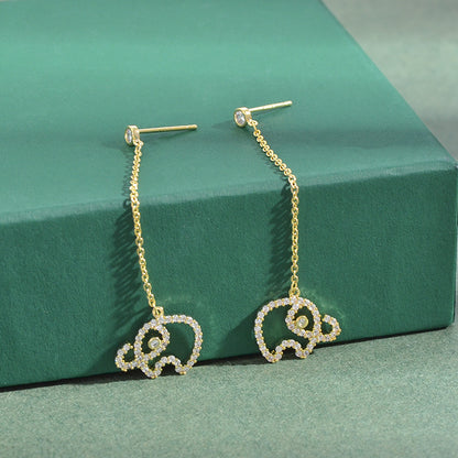 Rockyu ピアス レディース 人気 揺れる 大人可愛い 象モチーフ ロングチェーンピアス ジルコニア シルバー925 アレルギー対応