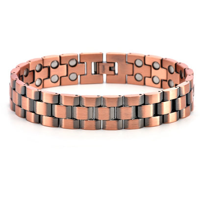 Rockyu 磁気ブレスレット メンズ トリプルロウ ピンクゴールド 銅製 シンプル カジュアル