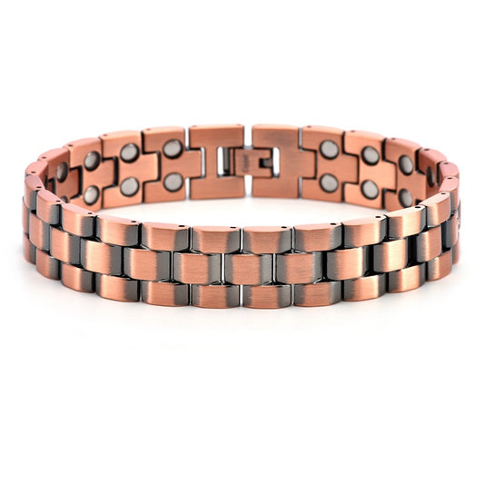 Rockyu 磁気ブレスレット メンズ トリプルロウ ピンクゴールド 銅製 シンプル カジュアル