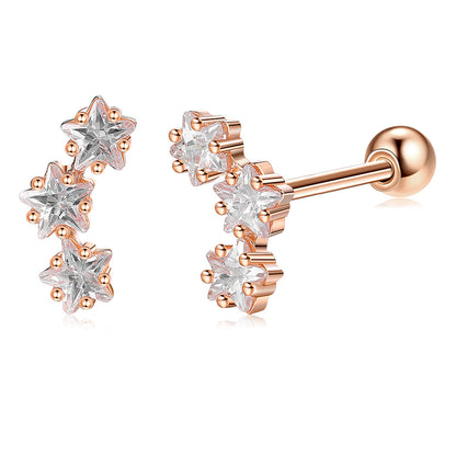 Rockyu 三連星ピアス レディース｜18金仕上げ シルバー925 ジルコニア使用 金属アレルギー対応