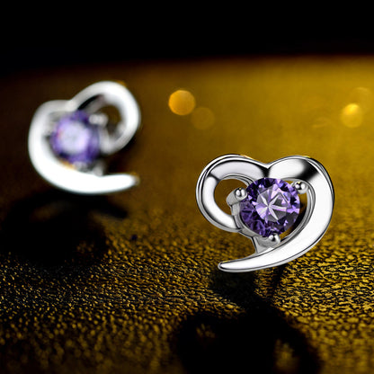 Rockyu ピアス レディース シルバー925 ハートモチーフ 一粒ジルコニア 両耳セット 純銀アクセサリー