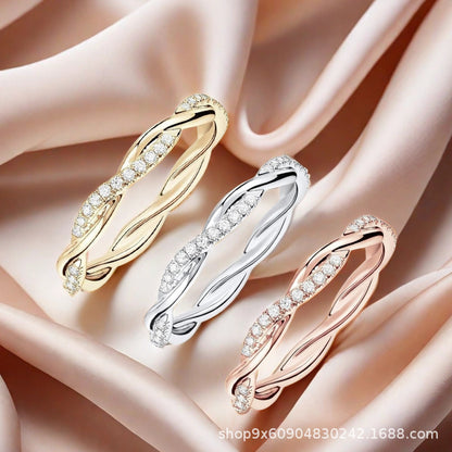 Rockyu ひねりデザイン ジルコニアリング 3色セット レディース 細身 ステンレス アレルギー対応