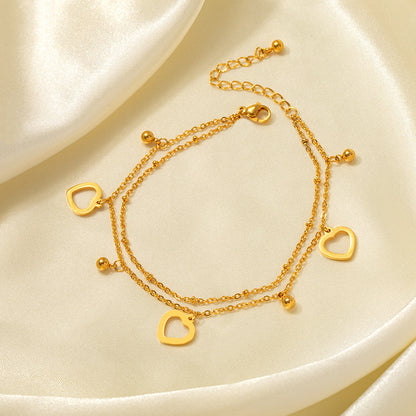 Rockyu アンクレット レディース ハート チャーム ピンクゴールド チタン製 18k メッキ おしゃれ 調節可