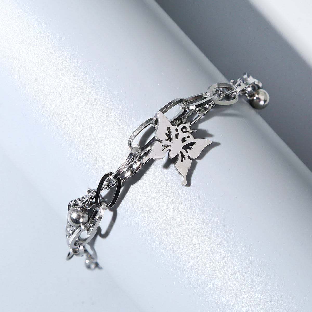 Rockyu ブレスレット レディース バタフライ シルバー プラチナメッキ チェーン