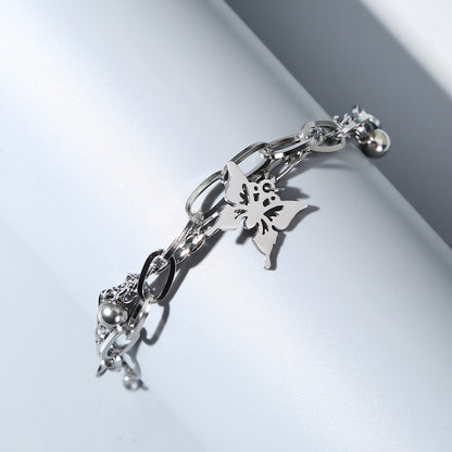 Rockyu ブレスレット レディース バタフライ シルバー プラチナメッキ チェーン