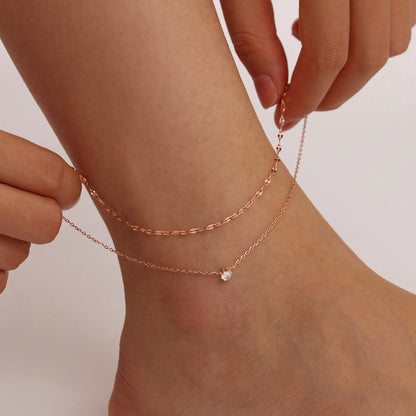 Rockyu アンクレット レディース ローズゴールド＆シルバー ダブルチェーン ジルコニア付き