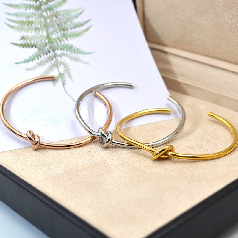 Rockyu ステンレス バングル レディース 結びデザイン ニューヨークスタイル シンプル