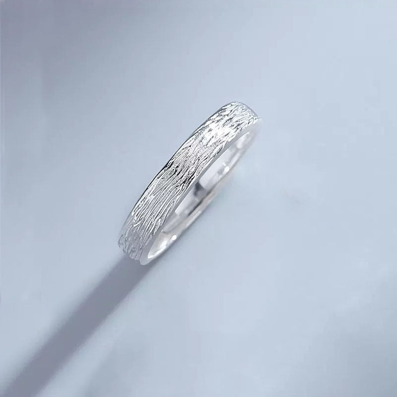 Rockyu ペアリングセット シルバー925 木目調デザイン カップル用フリーサイズ