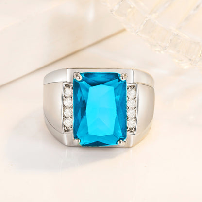 Rockyu メンズリング シルバー フリーサイズ 光沢仕上げ 一粒カラージルコニア