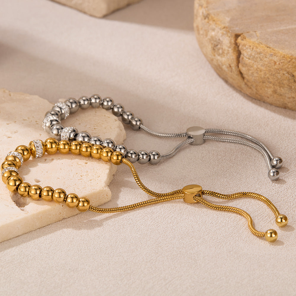 Rockyu ブレスレット レディース ボールチェーン ゴールド ステンレス ジルコニア