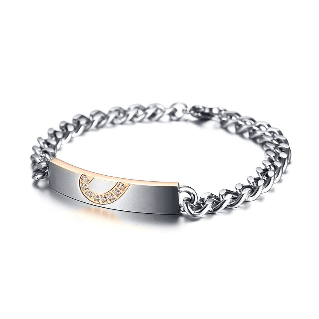 Rockyu ペアブレスレット チェーンデザイン ピンクゴールド＆ブラック ハート連結デザイン