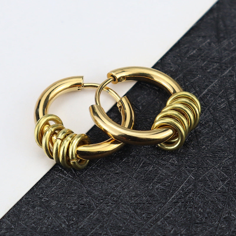 Rockyu メンズピアス フープ サークル ステンレス製 シルバー ゴールド ブラック 両耳用 アレルギー対応 おしゃれ プレゼント