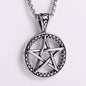 Rockyu ネックレス メンズ シルバー 五芒星ペンダント｜ヴィンテージ風 円形デザイン お守りジュエリー
