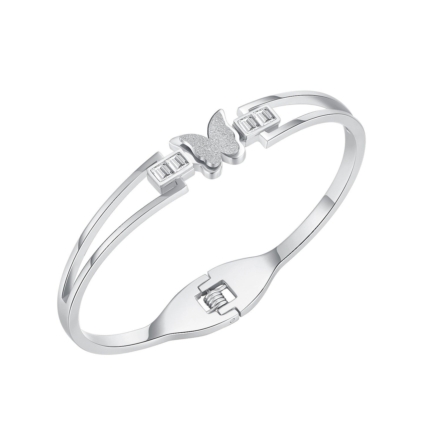 Rockyu レディース ブレスレット バタフライ バングル ピンクゴールド ジルコニア 金属アレルギー対応