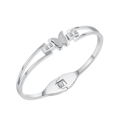 Rockyu レディース ブレスレット バタフライ バングル ピンクゴールド ジルコニア 金属アレルギー対応