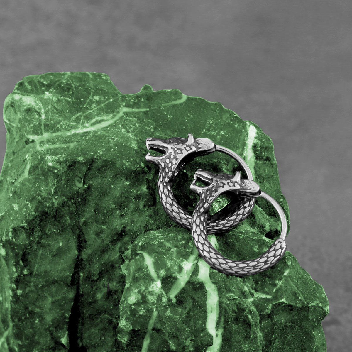 Rockyu ピアス メンズ ドラゴンヘッド シルバー フープ 小さめ ステンレス 片耳用