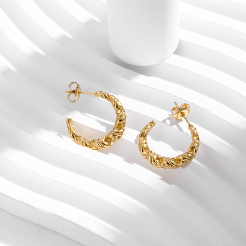 Rockyu ピアス レディース ゴールド ステンレス ツイスト フープ ハーフフープ アレルギー対応