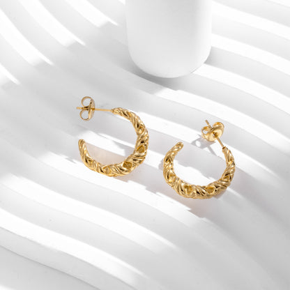 Rockyu ピアス レディース ゴールド ステンレス ツイスト フープ ハーフフープ アレルギー対応