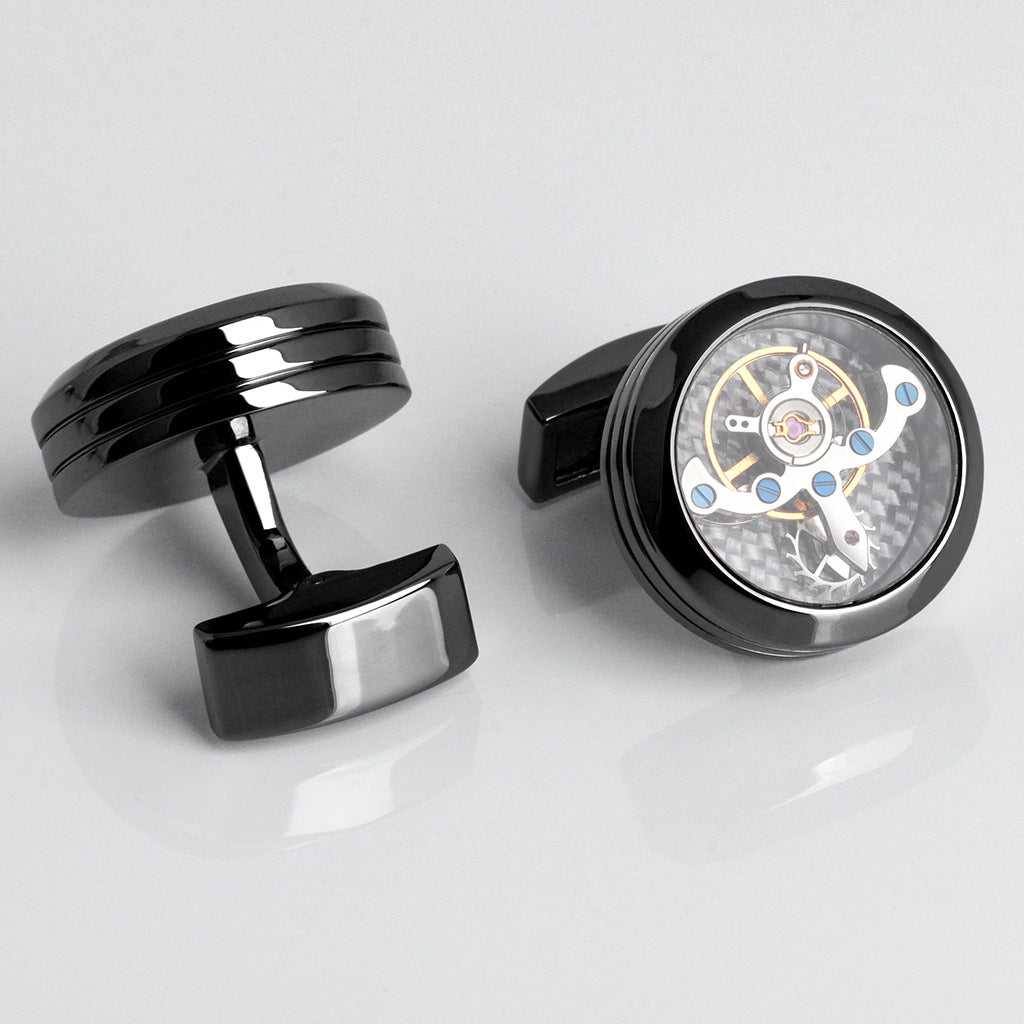 Rockyu 飛輪カフスボタン ダブルトゥールビヨン風デザイン スチームパンク調 3色展開 ユニセックス