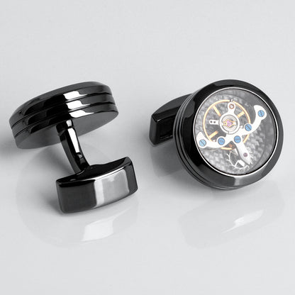Rockyu 飛輪カフスボタン ダブルトゥールビヨン風デザイン スチームパンク調 3色展開 ユニセックス