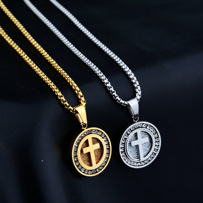 Rockyu 十字架コインネックレス レディース｜18金仕上げ チタン製 メダルペンダント
