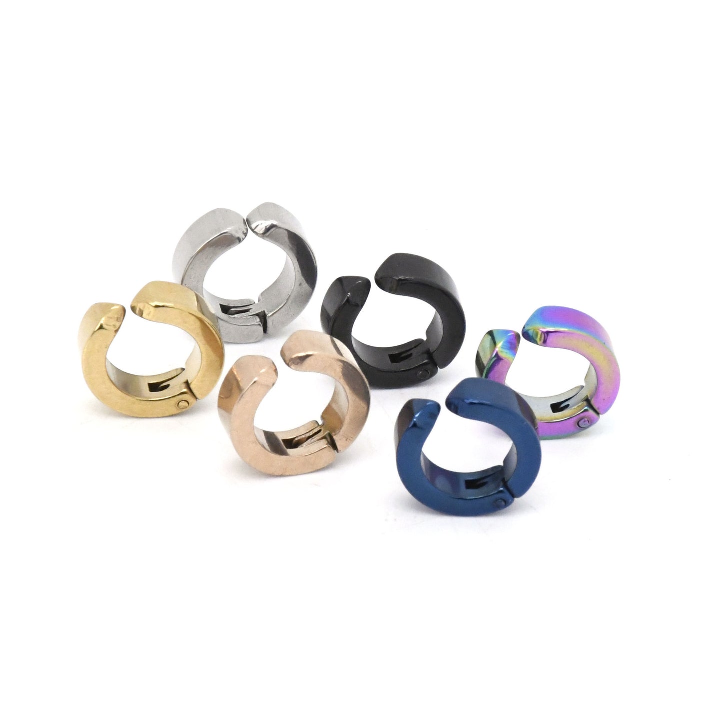 Rockyu ピアス メンズ フェイク フープ チタン製 シルバー&カラーバリエ 穴不要 光面リングイヤリング