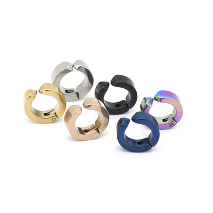 Rockyu ピアス メンズ フェイク フープ チタン製 シルバー&カラーバリエ 穴不要 光面リングイヤリング