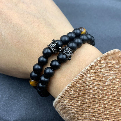 Rockyu ブレスレット レディース メンズ 2連 数珠 ビーズ 天然石 瑪瑙 クリスタル パワーストーン 開運アクセサリー