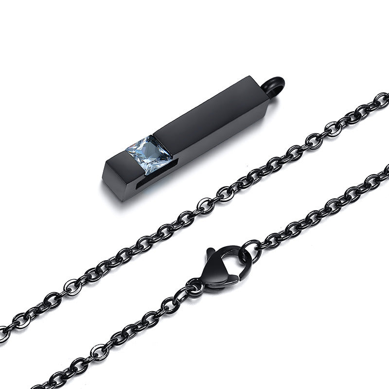 Rockyu メモリアルネックレス スティックペンダント 遺骨収納 ジルコニア付き 防水 ステンレス製